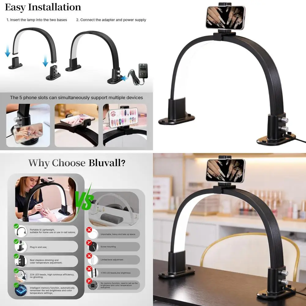 

Adjustable Brightness & Color Temperature Portable Nail Desk Lamp for Nail Tech, Eyelash, Tattoo, Makeup (Black)