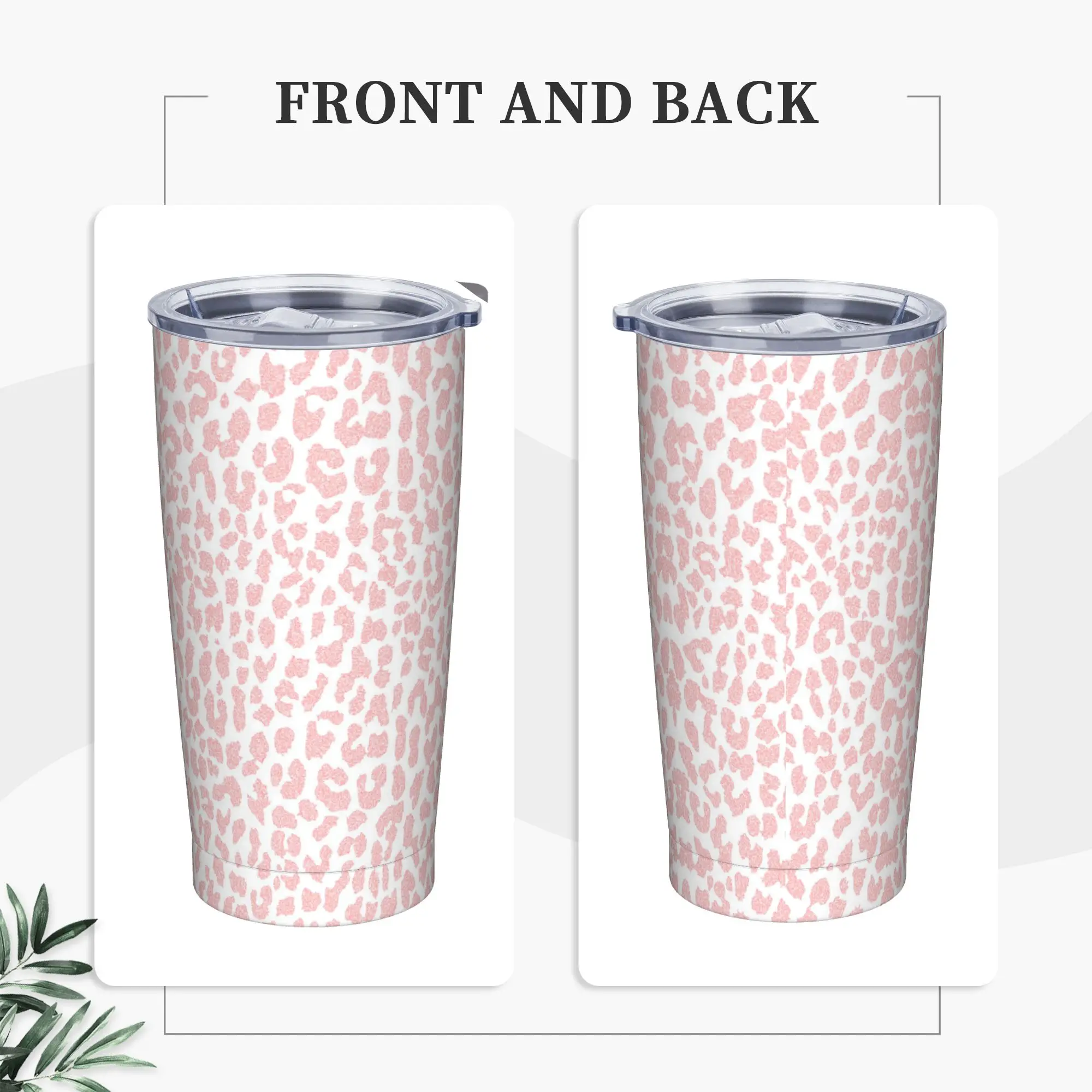 Pale Coral Leopard Insulated Tumbler with Lid Pink Aesthetic Geo Modern Vacuum Thermal Mug Office Home Car Bottle Cups, 20oz