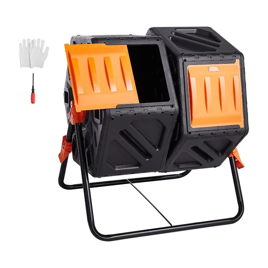 

Compost Bin 37Gal Dual Chamber Composting Tumbler High Volume Two Rotating Chambers with 2 Sliding Door and Steel Frame BPA Fr