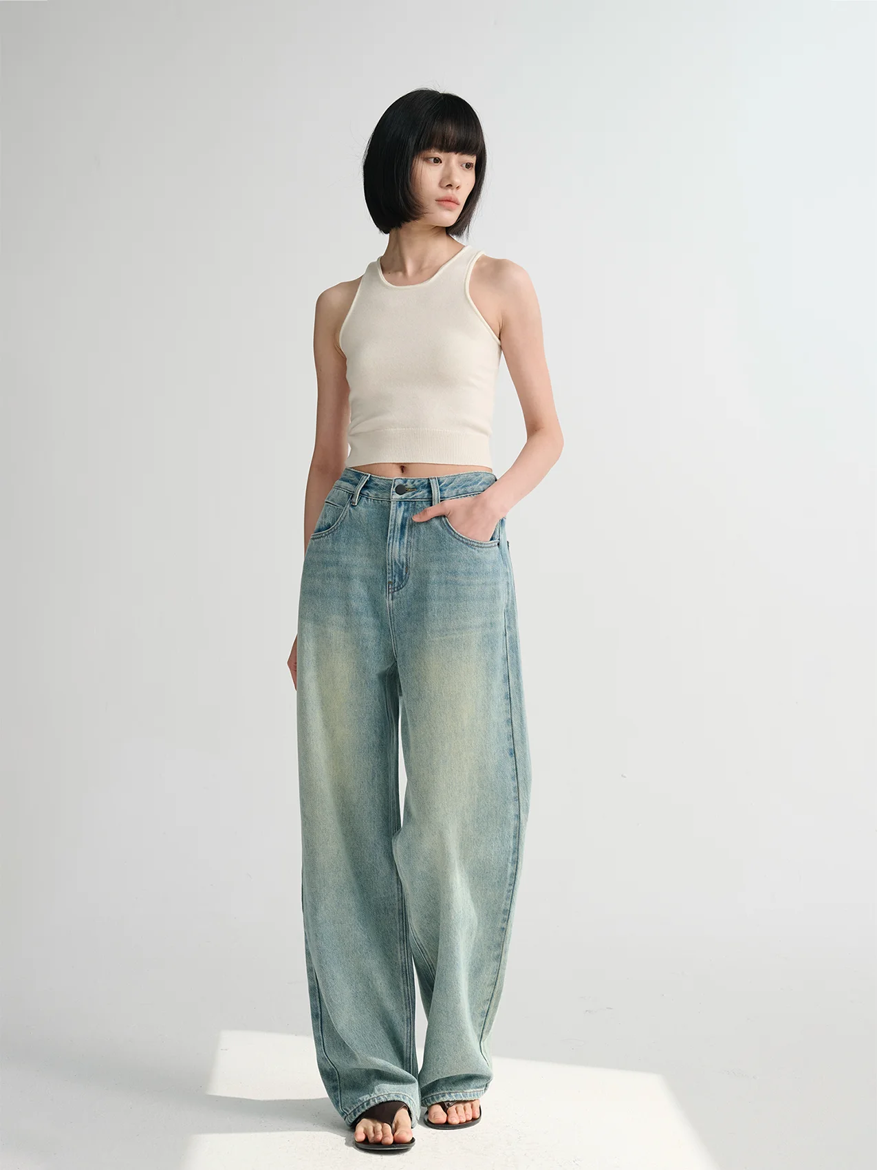 

Maison Cecile винтажные тяжелые свободные джинсы-бойфренды с широкими штанинами, хлопковые, с застежкой-молнией на талии, износостойкие