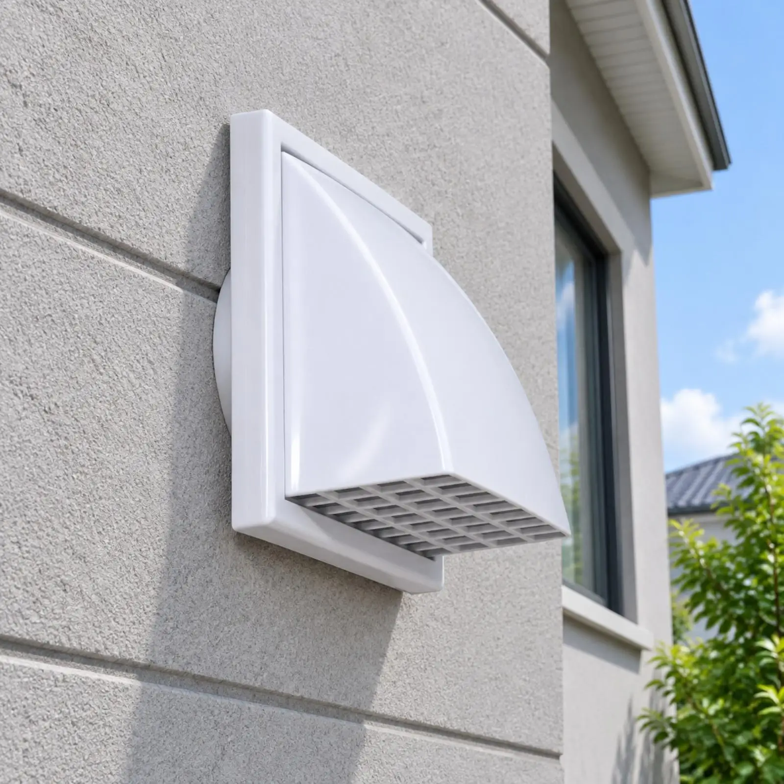 White Outdoor Wall Vent Hood ABS Plastic One Way Air Discharge Grille Weatherproof Housing with Rear Duct Connection for Utility