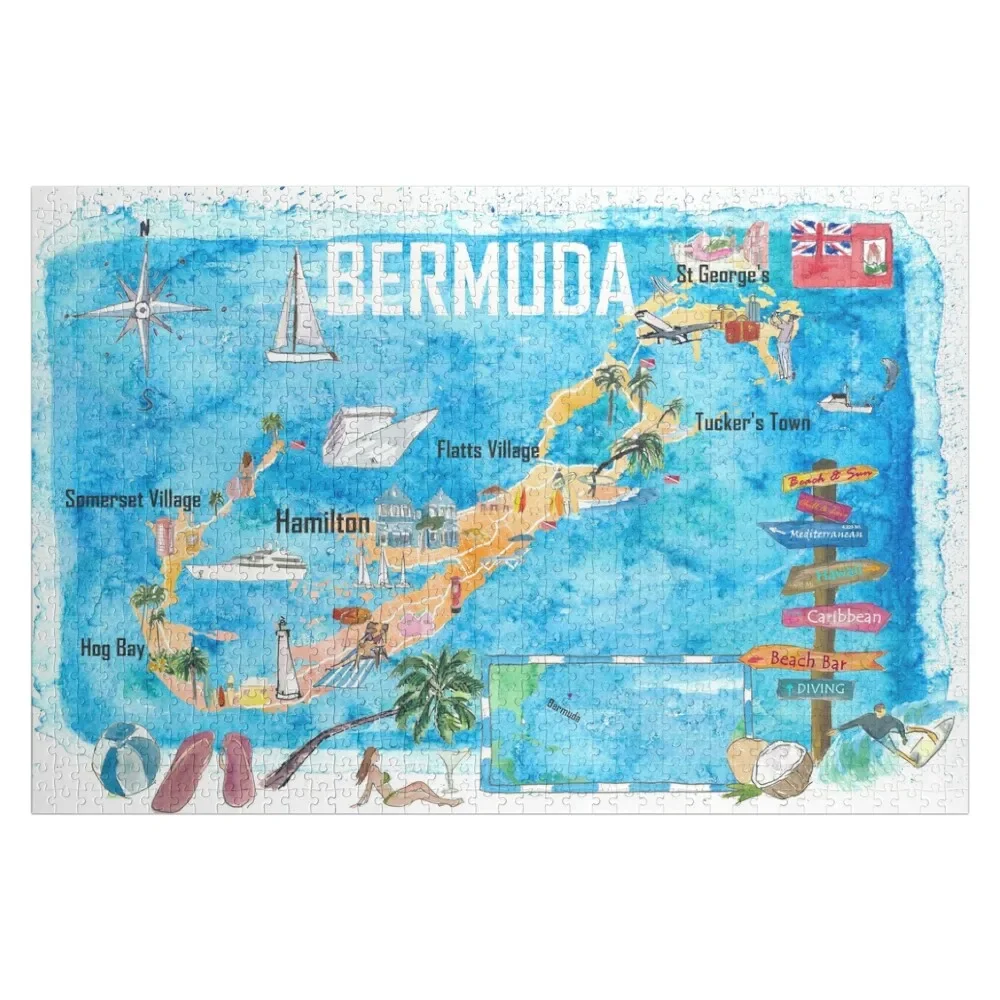 

Bermuda Island Travel Poster Favorite Tourist Map Highlights Jigsaw Puzzle Customized Picture Customizable Gift Puzzle