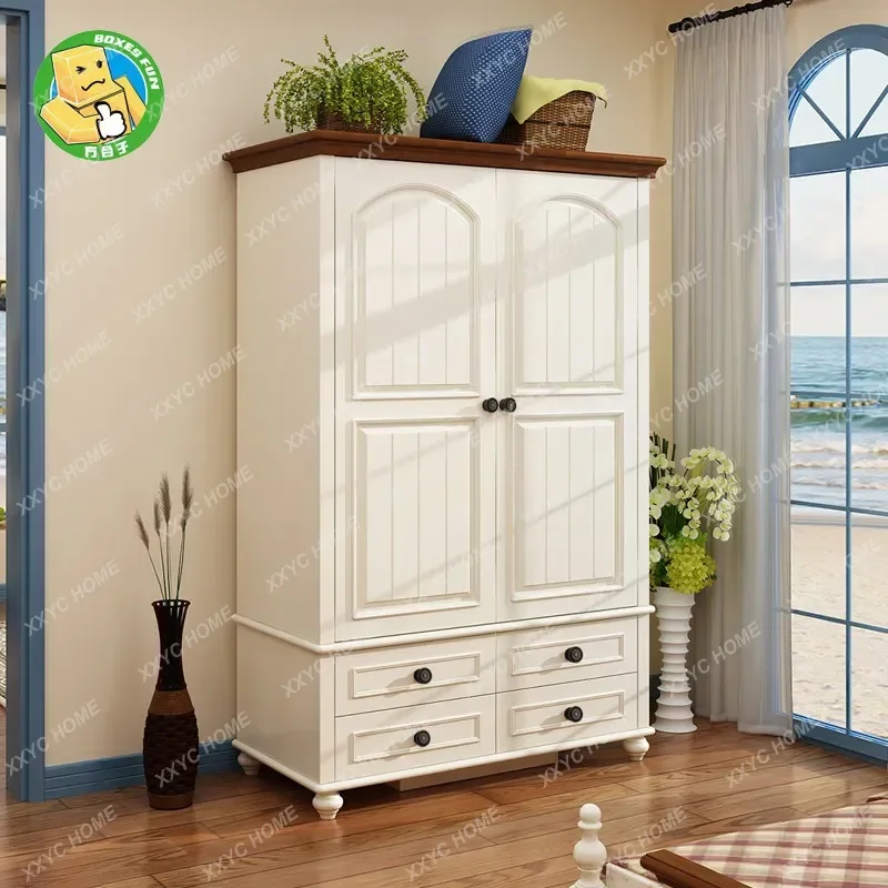 XX Farmhouse Solid Wood  Door Wardrobe, Mediterranean Bedroom Large Storage Armoire, Vintage  Closet Organizer