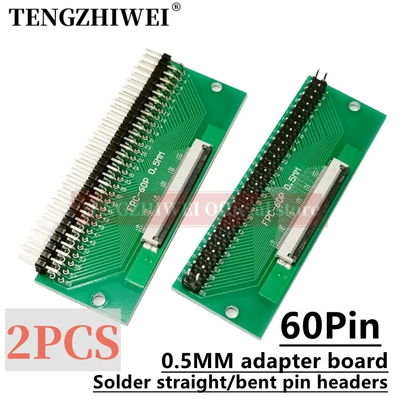 

2PCS FFC/FPC adapter board 0.5MM-60P to 2.54MM welded 0.5MM-60P flip-top connector Welded straight and bent pin headers