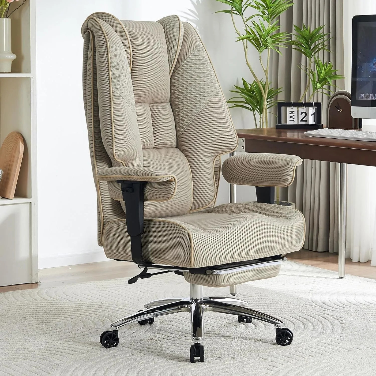 Office Chair 400lbs Wide Seat, Mesh High Back Executive Office Chair with Foot Rest, Ergonomic Office Chair (Mesh Dark Beige)