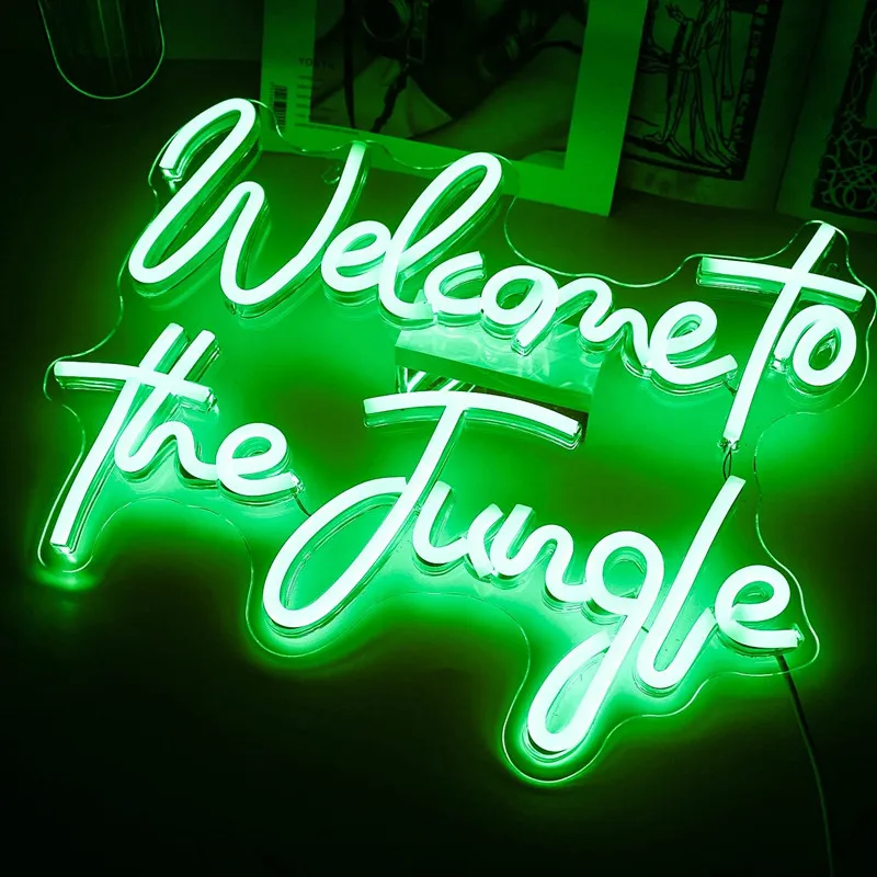 Neon Sign LED Light Welcome to the Jungle Neon Light Signs Bedroom Office Wall Decor Party Bar Shop Club Decorations Neon Art