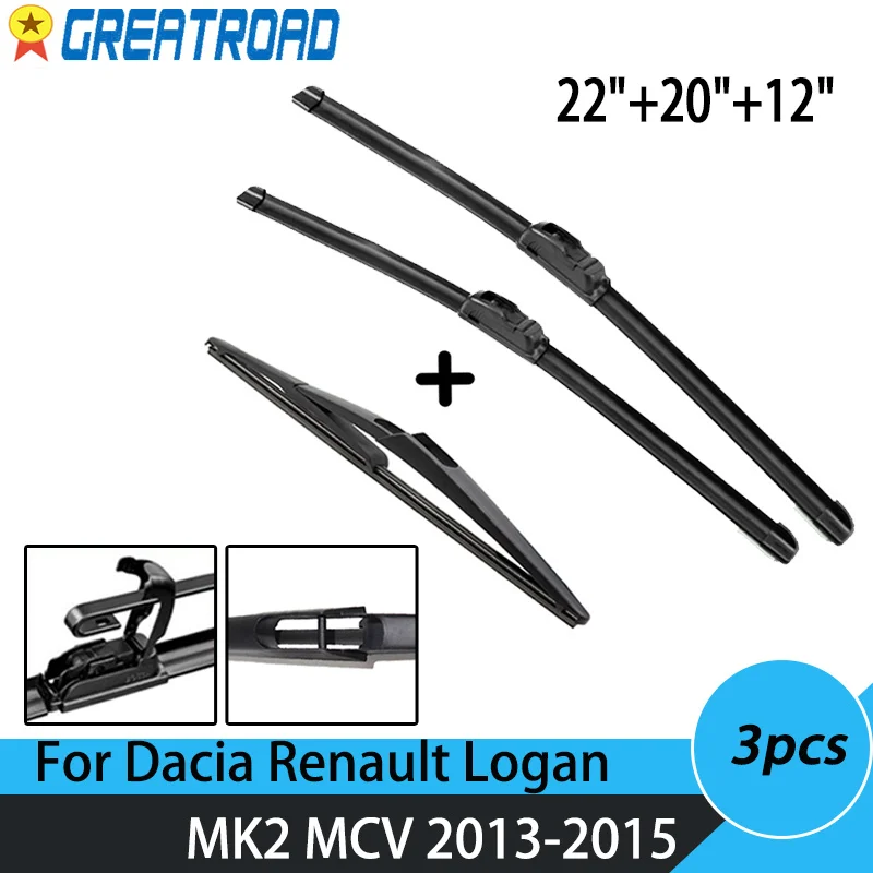 Wiper Front & Rear Wiper Blades Set Kit For Dacia Renault Logan MK2 MCV 2013 2014 2015 Windshield Windscreen 22