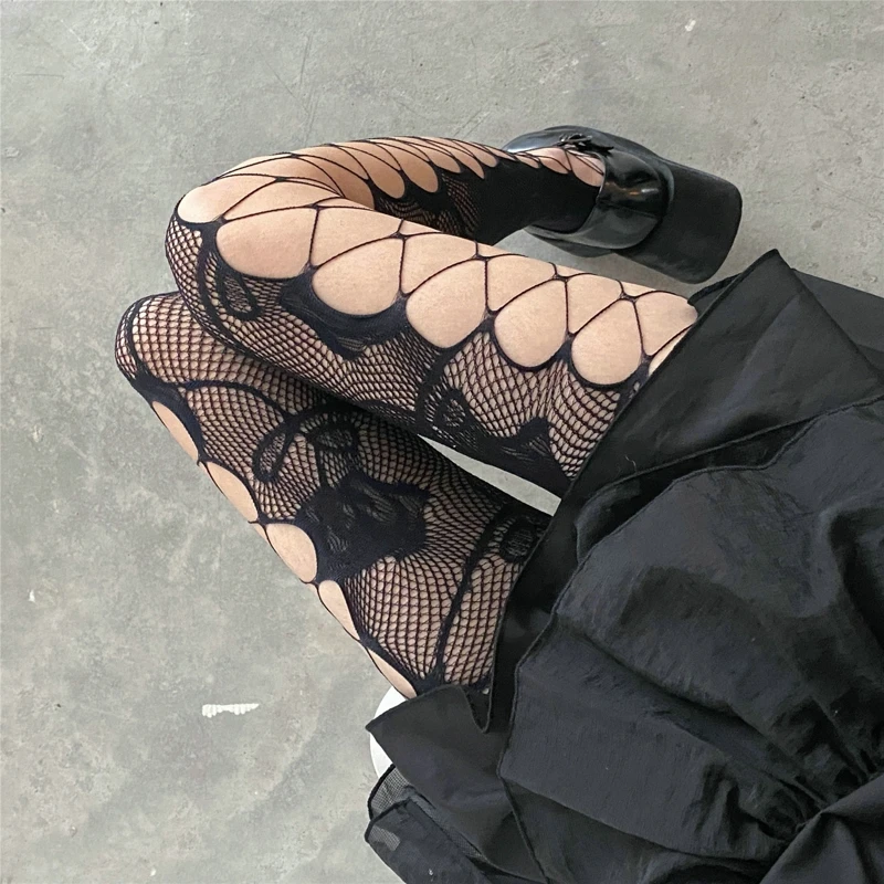 Gothic Fishnets Stockings Lolita Mesh Tights for Women Netting Stockings Y2k Pantyhose With Pattern Leggings Sexy Lingerie