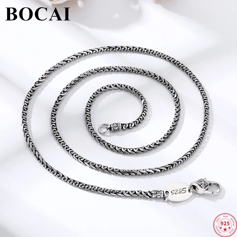 

BOCAI S925 Sterling Silver Necklaces for Women Men Six Character Mantra Vajra Pestle 2mm Twist-chain Jewelry Free Shipping