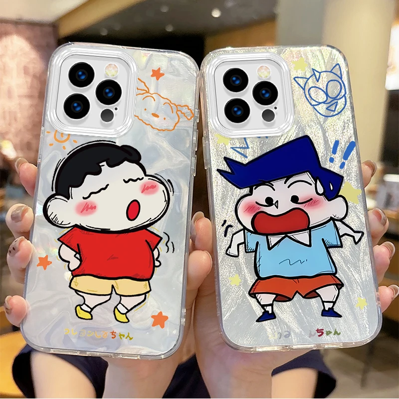 

Hot C-Crayon Shin-chans Cartoon Gradient Phone Case for iPhone 16 15 14 13 12 11 8 7 6 Pro Max Plus XS XR Hard Shockproof Covers
