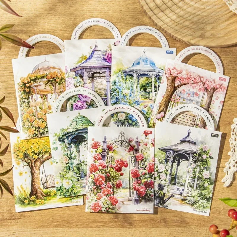 25Pcs Sticker pack Sicilian garden series garden landscaping handbook Supplies materials Decoration Scrapbook cut 189*106mm