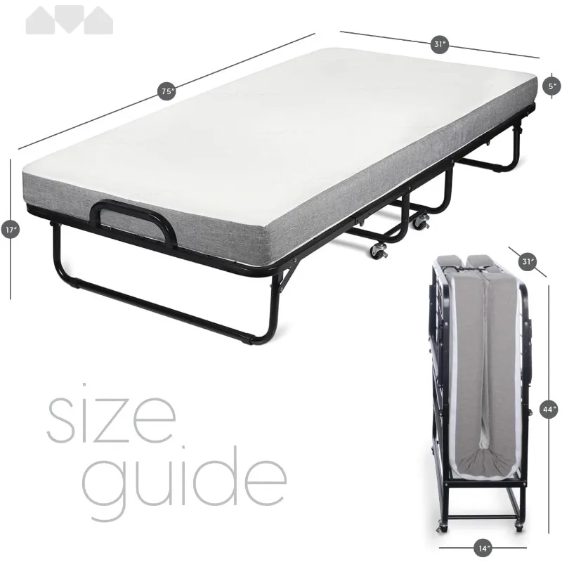 Folding Bed – Cot Size - with Luxurious Memory Foam Mattress and a Super Strong Sturdy Frame – 75” x 31