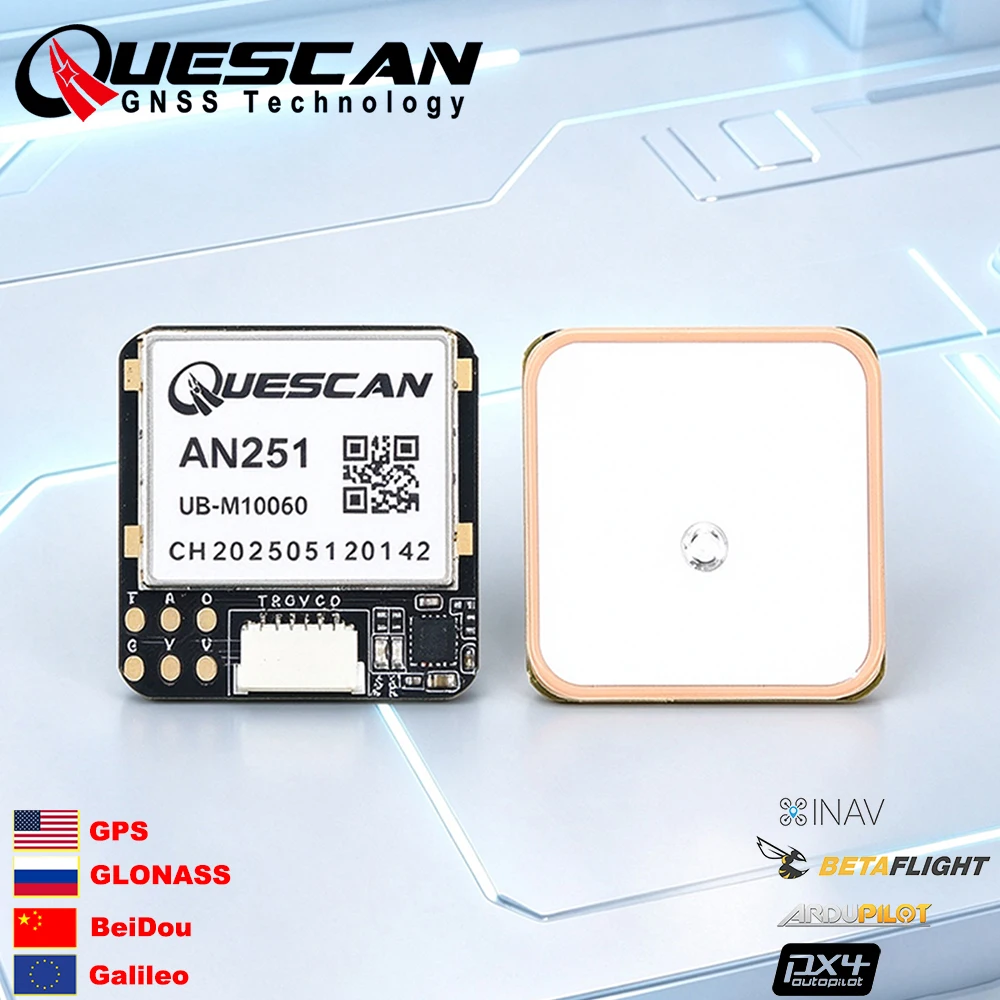 QUESCAN 25mm AN251 UBLOX M10 GPS Module with Compass QMC5883 for Drone PX4 Ardupilot Betaflight GEPRC SpeedyBee iFlight GPS 20Hz