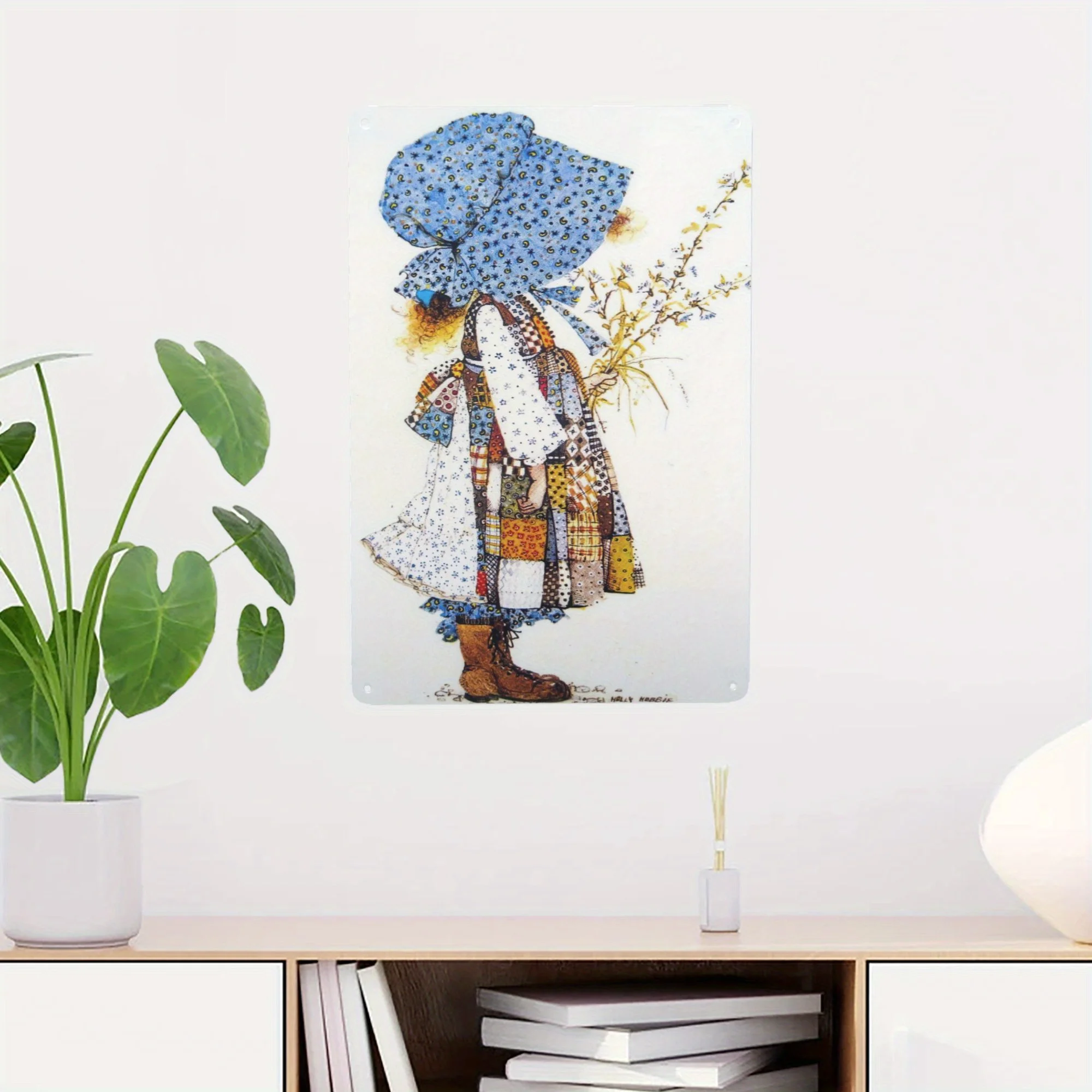 Arte en Lámina Metálica 2D Estilo Vintage de Holly Hobbie, Decoración de Pared Metálica, Duradera y Resistente al Óxido, Fácil de Montar - Ideal para Decoración de Jardines