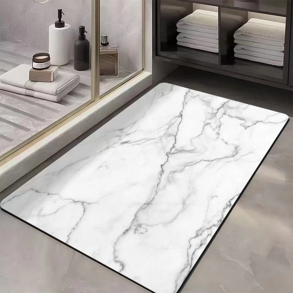 Light luxury marble, diatom mud, water-absorbing quick-drying floor mat, non-slip and dirt-resistant at the bathroom door