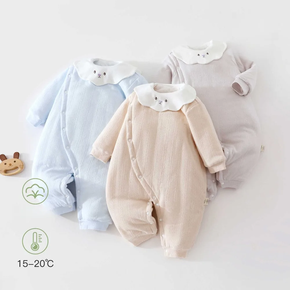 2026 Autumn and Winter Baby Cute Lapel Jumpsuit with Built-in Cotton Insulation Jumpsuit for 0-18 Months Baby Outfit