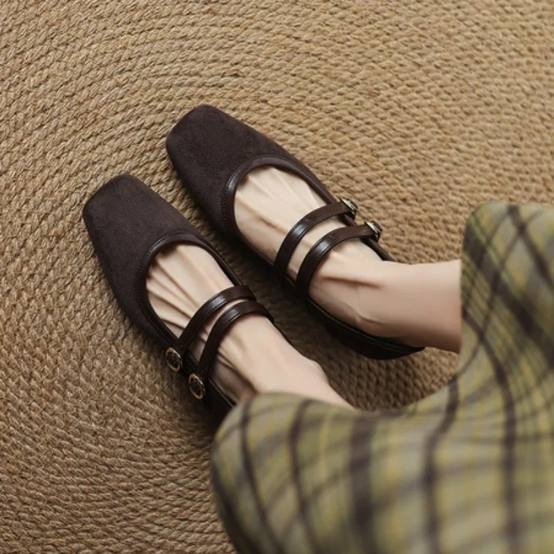 Новые женские туфли с квадратным носком, винтажные туфли Мэри Джейн на высоком каблуке, модные элегантные удобные женские туфли на плоской подошве на мелкой плоской подошве, Zapatos Mujer