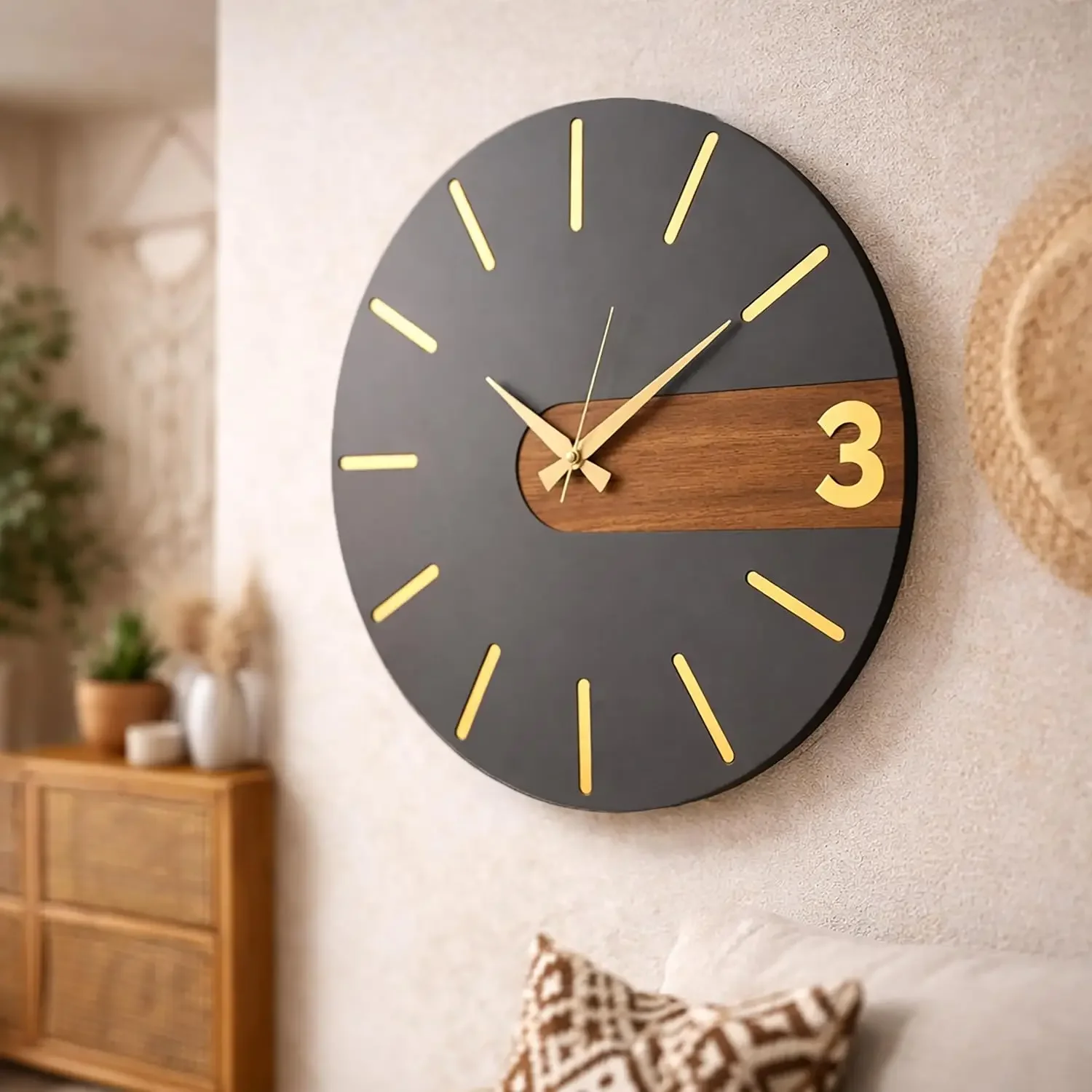 Wood Wooden Modern Wall Clock for Living Room & Home Office, Entryway, Silent Mite Movement Clocks Roman Numeral Decor, House Wa