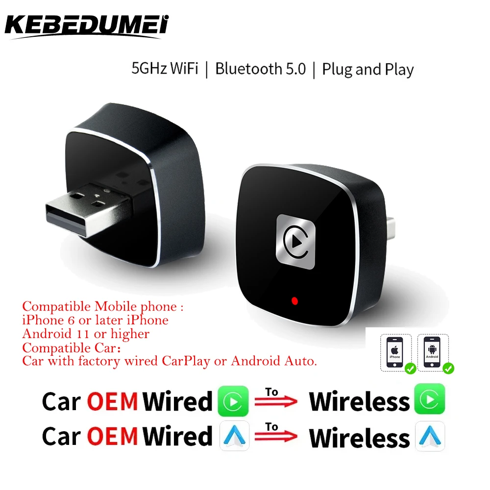 

Wireless CarPlay Adapter AI BOX for Apple iPhone Wired to Wireless Carplay Dongle Plug And Play USB Connection Auto Car Dongle