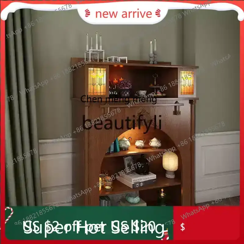 X  S132 Light Luxury Fireplace Living Room Solid Wood Decorative Storage Study Cabinet Retro Multi-layer Display Cabinet