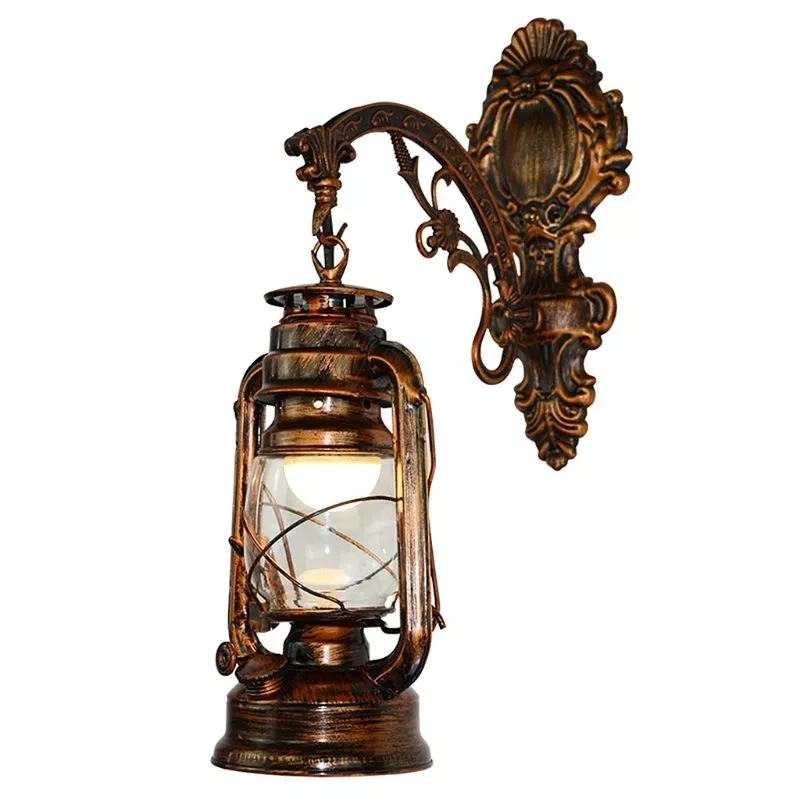 A97TVintage LED Wall Lamp Barn Lantern Retro Coal Oil Wall Light European Antique Style