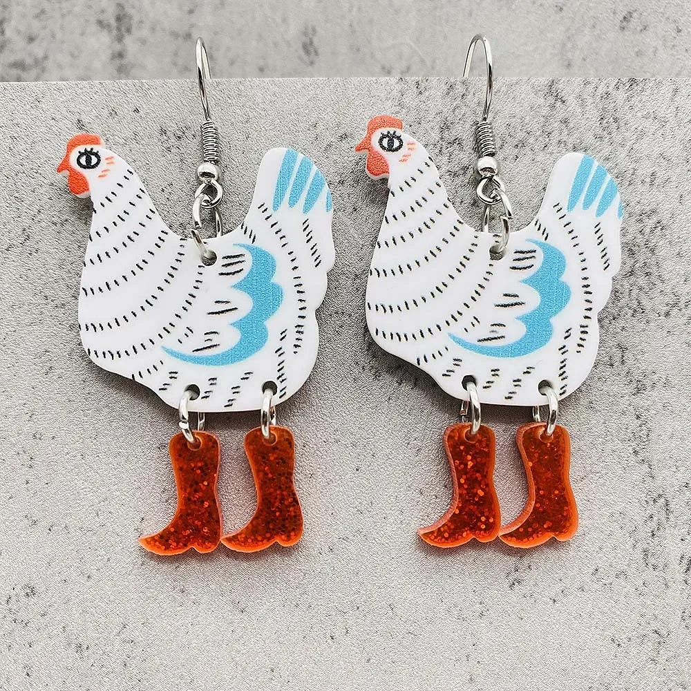 Creative Christmas New Animal Acrylic Earrings Funny High Heels Walking Chicken Drop Earrings for Girl Birthday Festival Gift