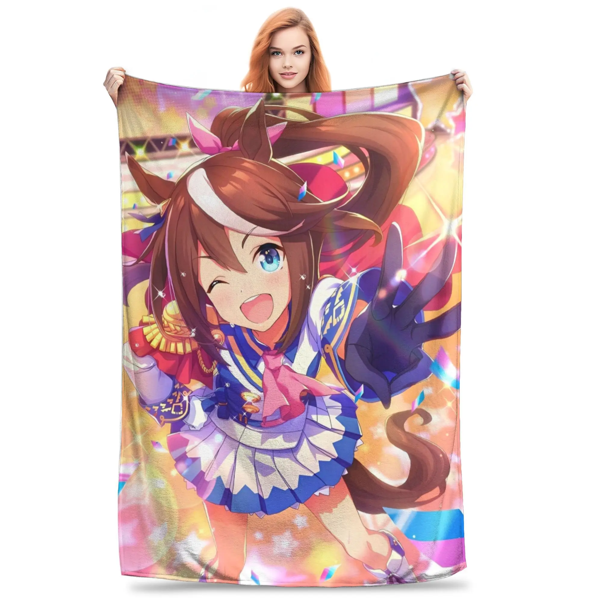 Uma Musume Pretty Derby Blankets Coral Fleece Plush Printed  Breathable Super Warm Throw Blanket for Home Car Bedspreads