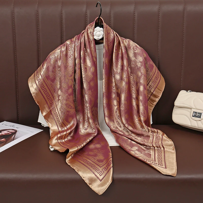 100x100cm Women Silk Square Scarf Hijab Female Design Print Lady Shawl Wraps Foulard Headbands Bufanda Large Bandana Luxury 2025