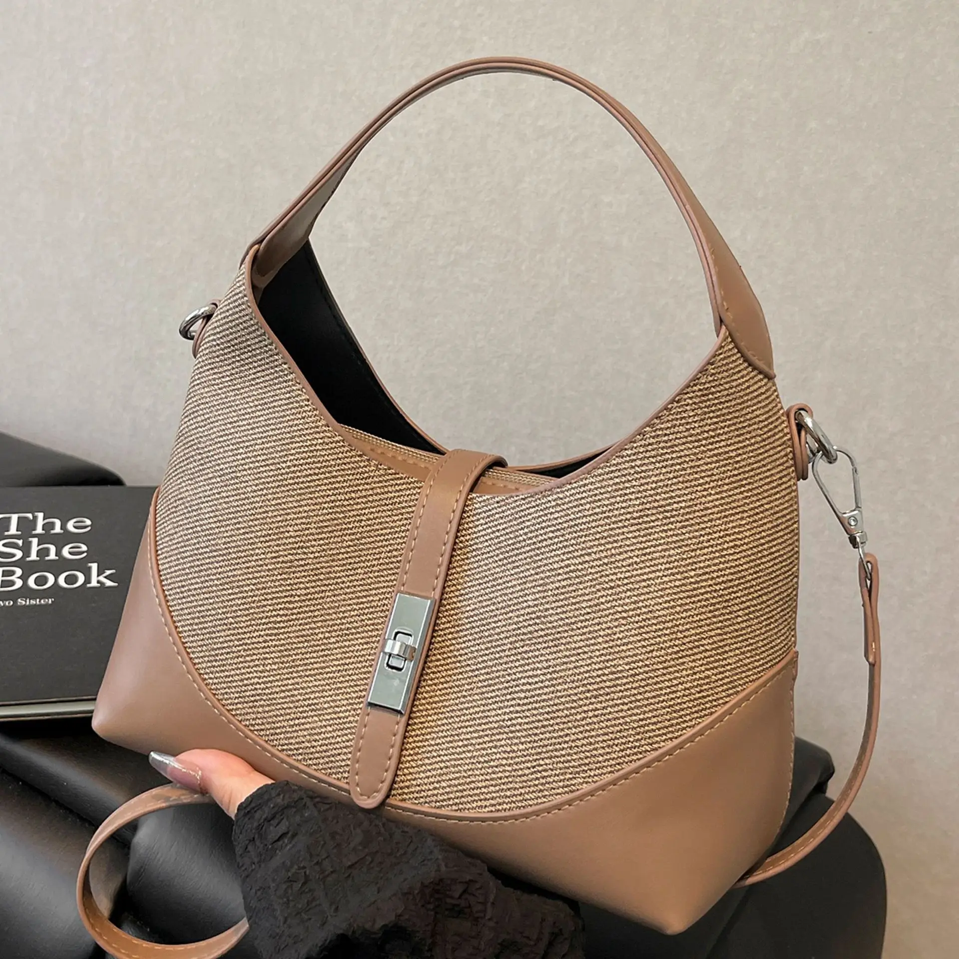 

2025 Trendy Color-Block Dumpling Bag - Women's Casual Underarm Shoulder Purse, Korean Style Crossbody