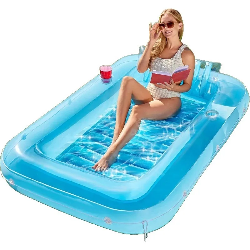 Plastic Inflatable Water Swimming Bed Mattress Float with Pillow PVC Inflatable Tanning Pool Suntan Tub view 4