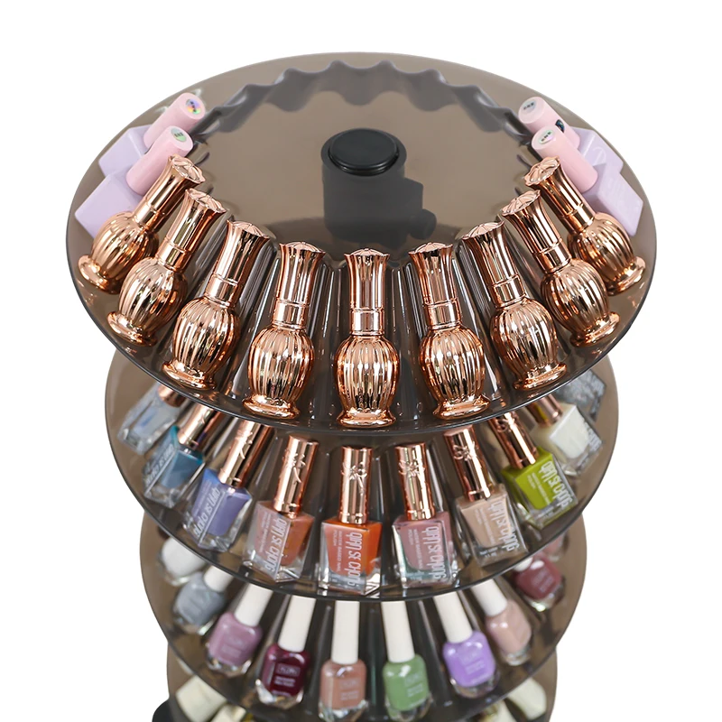 Black Nail Polish Trolley Organizer 5 Layers Nail Polish Spinning Rack Rotating Nail Polish Display Stand with Wheels