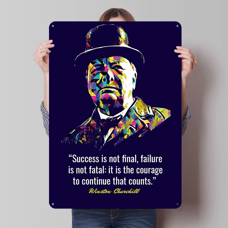 Winston Churchill Quotes Tinplate Posters Customizable Wall Art Retro Vintage Metal Signs for Home Room Decoration Garage Garden