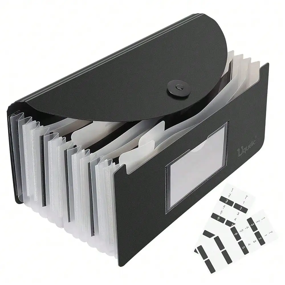

2 Pack Accordion File Folder - 13 Pockets Expanding Coupons Storage/Rainbow Large Capacity Bill Organizer For Desk With Label, Receipt Organizer For Business (Black&Clear)