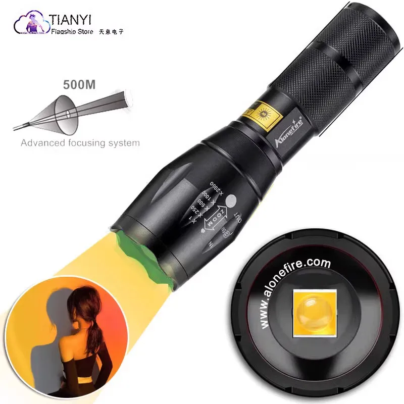 Ultra-bright rechargeable flashlight with adjustable focus floodlight White red green Blue Sunset yellow photo fill light