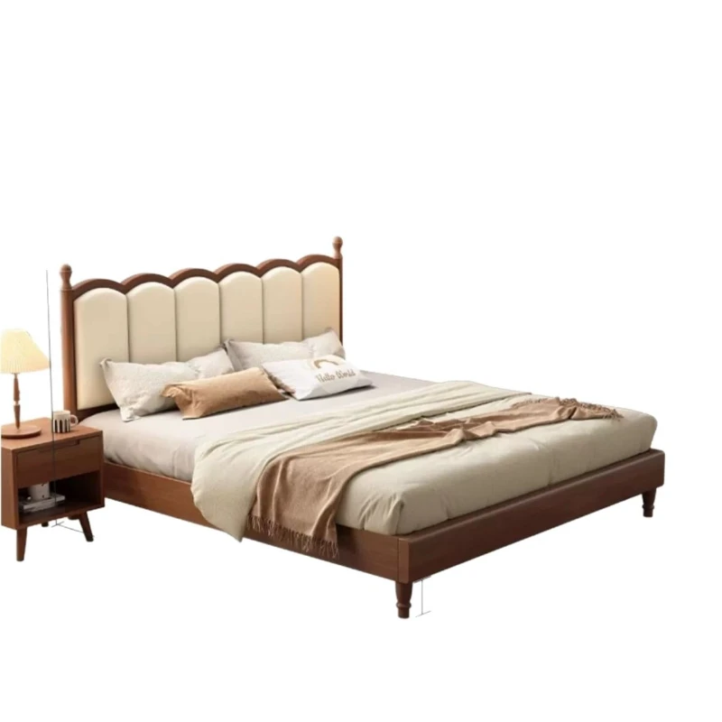 

French retro solid wood soft bag bed master bedroom double bed 1.8 solid wood bed