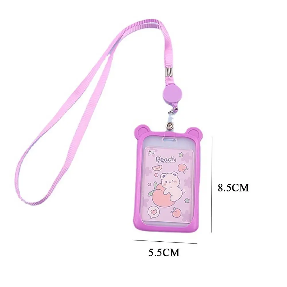 Cartoon Bear Card Holder Bank Identity Bus ID Card Sleeve Case con retrattile Reel Lanyard Plastic Silicone Credit Cover