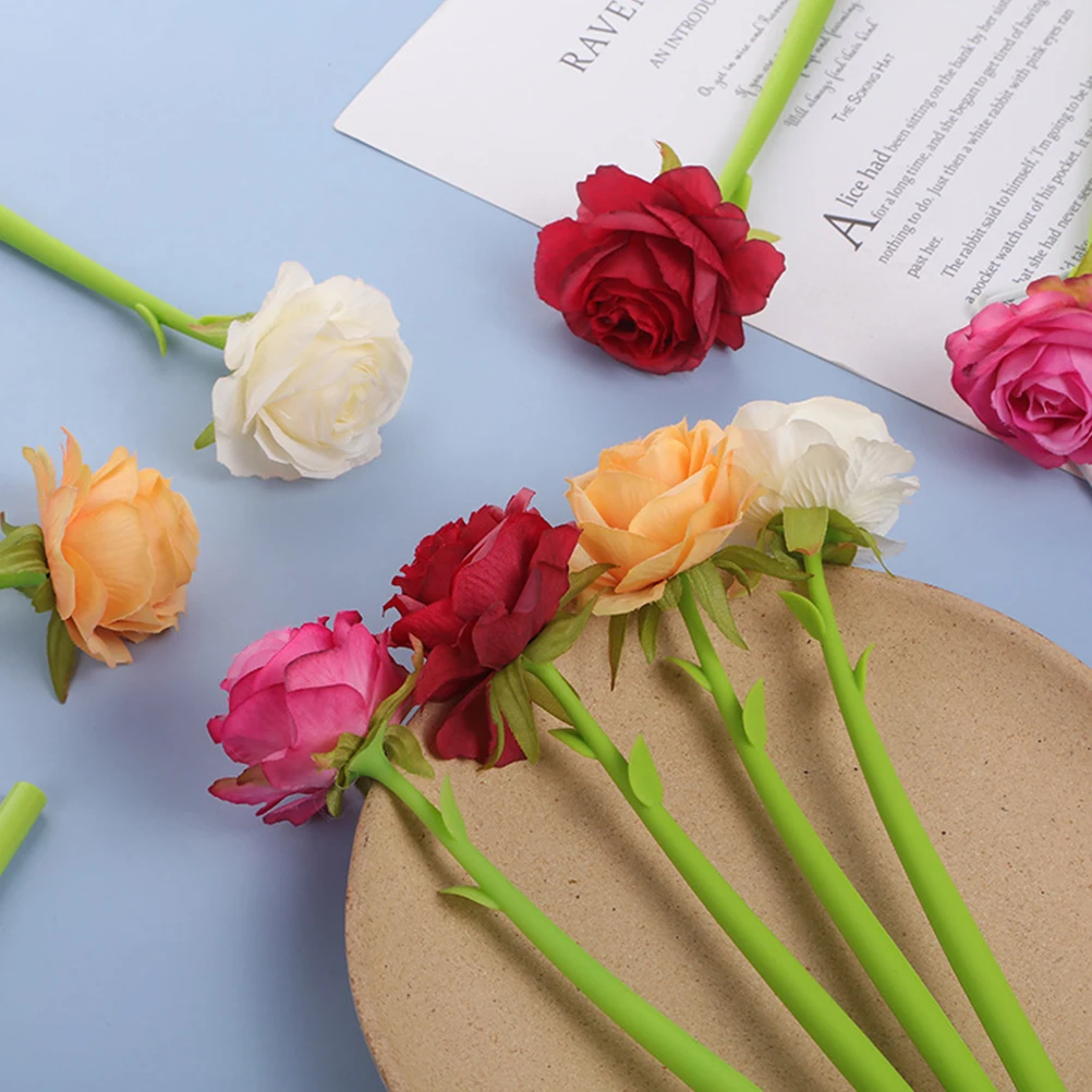 

4 Pcs Decorative Simulated Rose Pen Ballpoint Pens Artificial Cloth Flowers Office