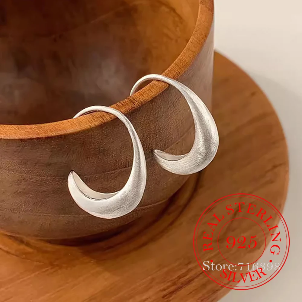 925 Sterling Silber Schmuck Einfache „C“ Stil Matte Creolen für Frauen Hochzeit Schmuck Für Mädchen Freund Geschenk
