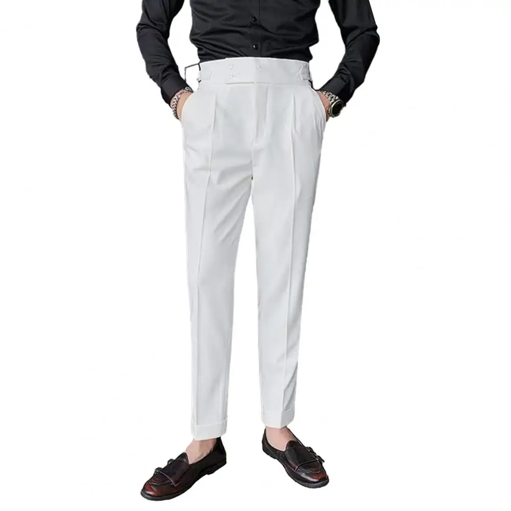 Pantalon droit slim de style britannique pour hommes, vêtements formels FJMen, robe décontractée, monochromatique, nouveau, 2024