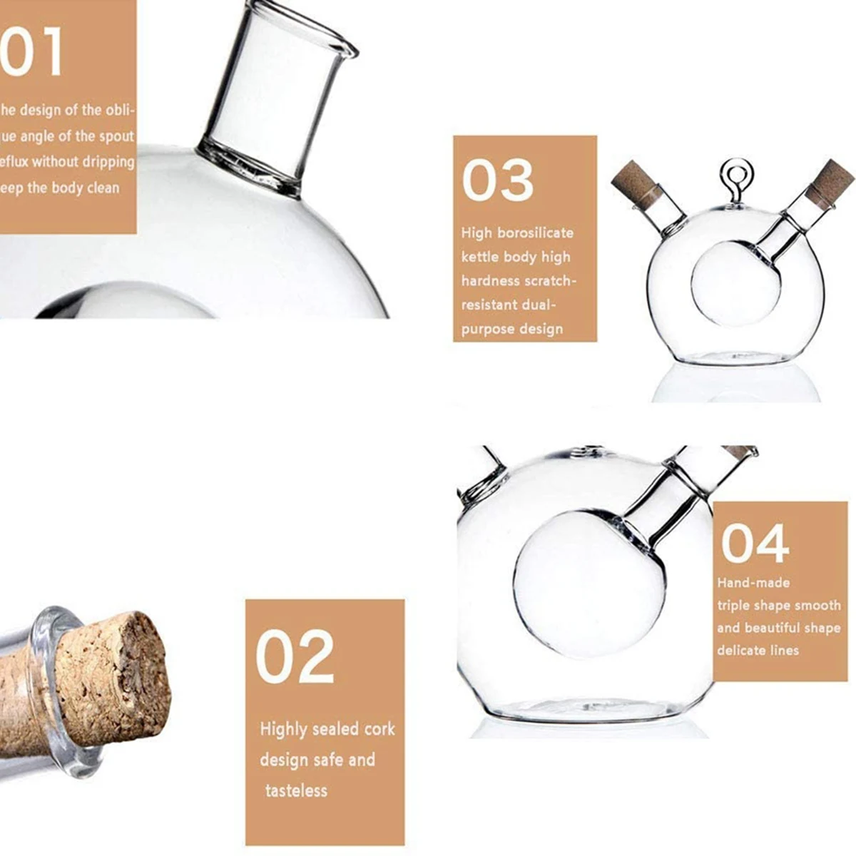 AT77 Dispensador de aceitunas y vinagre 2 en 1 Botella de vidrio de cocina Botella de aceite y vinagre con tapón de corcho