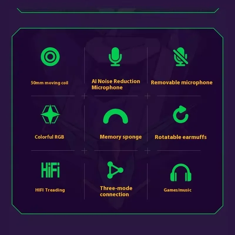 VALKYRIE VK S1 Headphone Gaming Tri-Mode Nirkabel Chip Esports Ai Peredam Kebisingan dengan Mikrofon Earphone Gaming PC Kustom