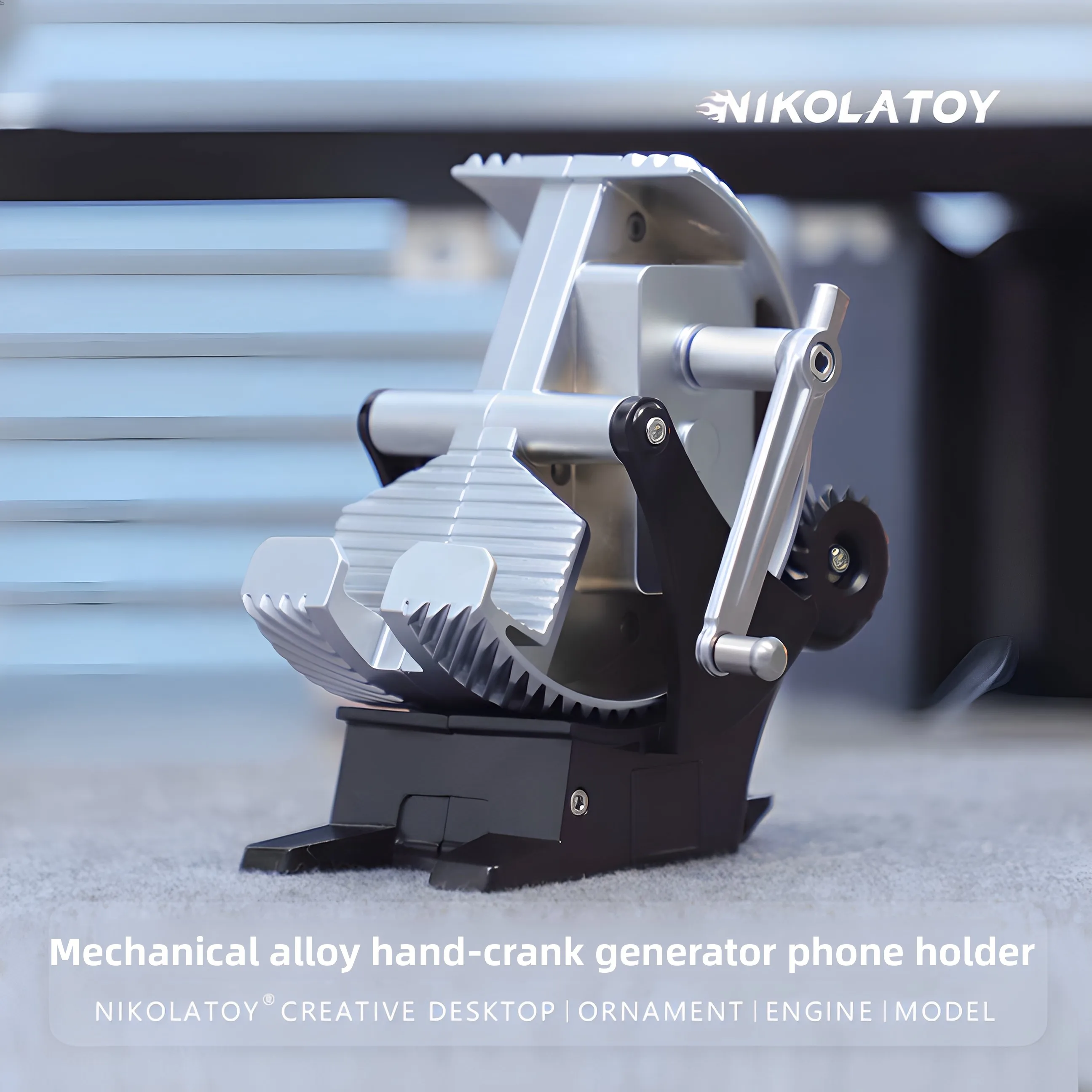 

NIKOLATOY New 2025 Full Metal Mechanical Alloy Sawtooth Knob Gear Hand Crank Power Generation Phone Holder