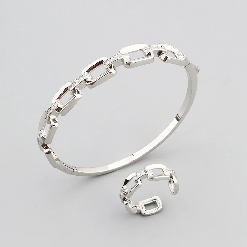 European and American Fashion Hollow Chain Titanium Steel Micro-Inlaid AAA Zircon Bracelet Ring Luxury Suit