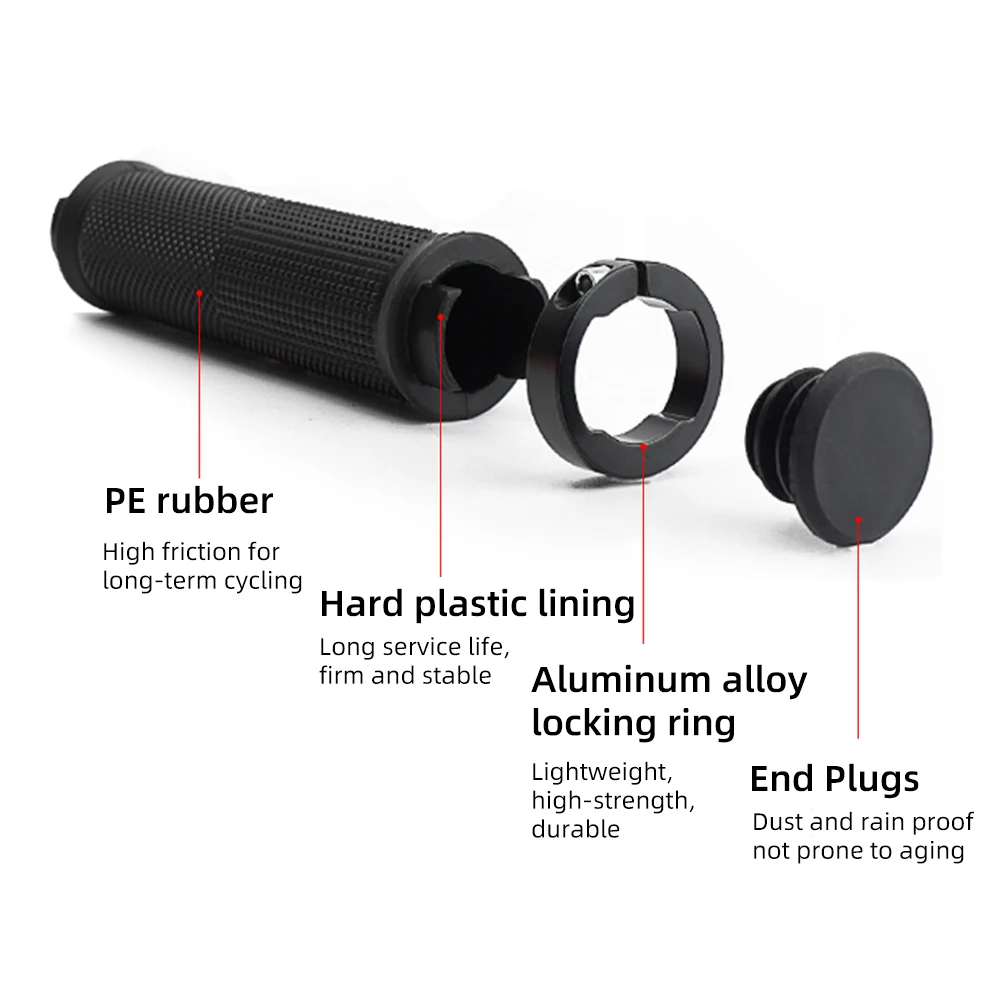 Bicycle Handbar Grips with 1Pair Alluminium Alloy End Plugs,Rubber, Non-slip,Bilateral Lock Cycling