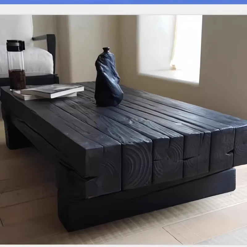 ！@High-Grade Modern Simple Solid Wood Coffee/Tea Table Light Luxury Black Quiet Rectangular Living Room Furniture Set