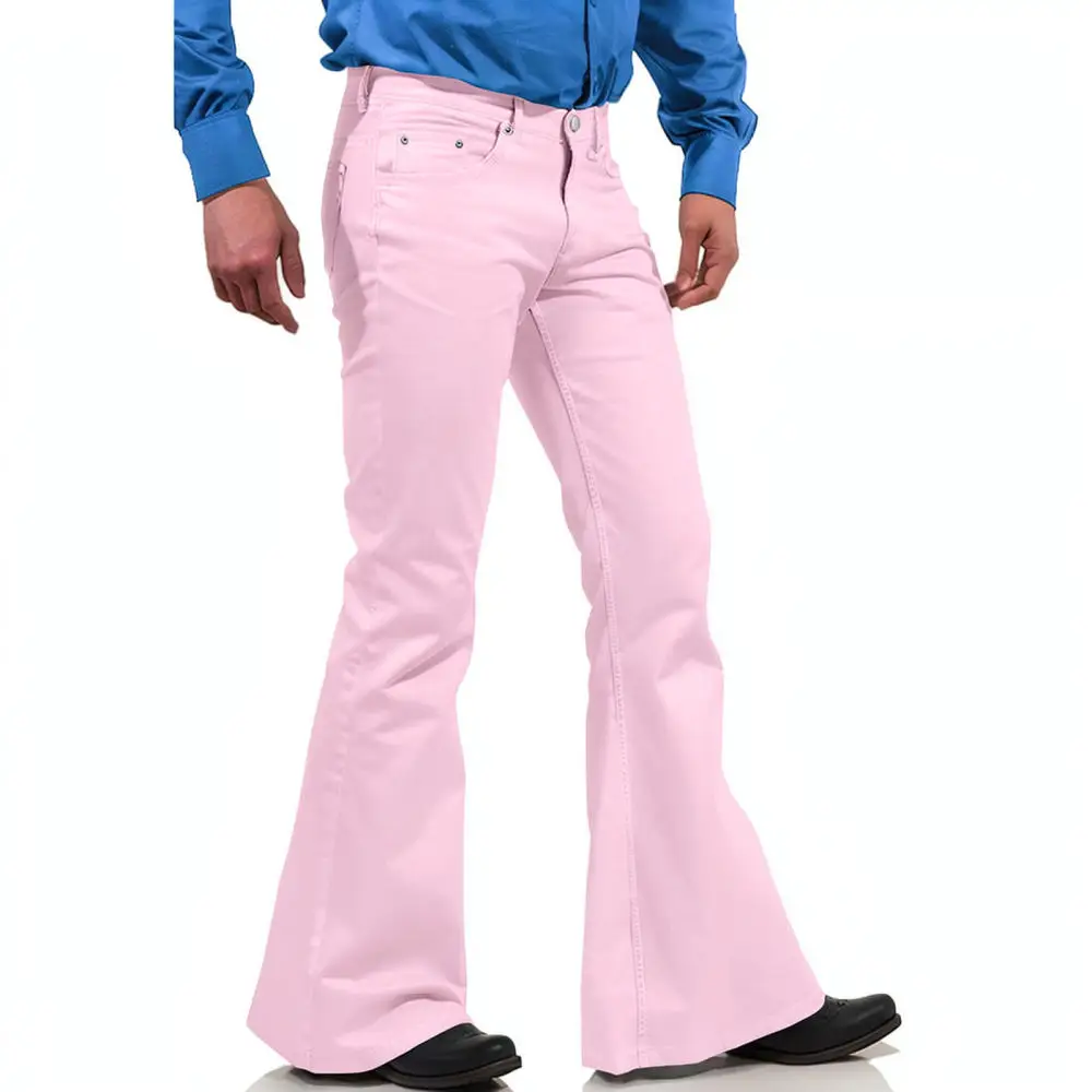 Elastic Slim Fit Flare Pants Mens Retro Bell Bottom Trousers Casual Urban Fashion Long Jeans Daily Wear Streetwear