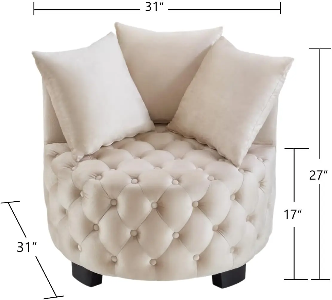 Contemporary Upholstered Tufted Leisure Chair Accent Chair, Sofa Lounge Club Round Chair for Living Room Hotel with 3 Pillows