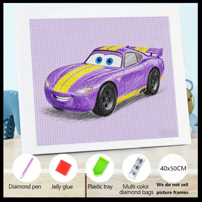 

1 шт. 5D полный дрель комплект алмазной живописи, милый мультяшный фиолетовый гоночный автомобиль, набор для рисования драгоценными камнями и стразами своими руками, яркий автомобиль