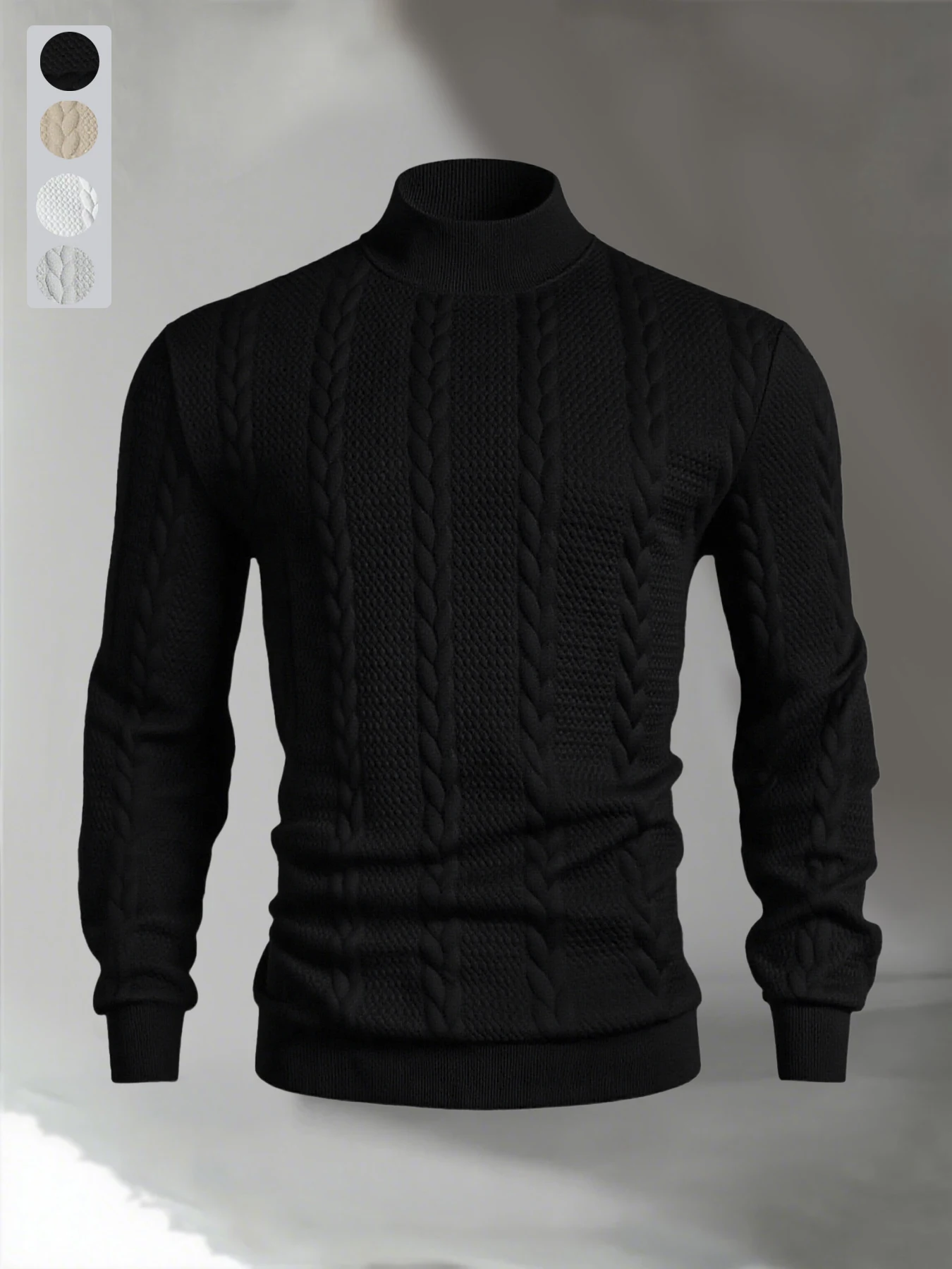 Men's Spring Autumn Casual Pullover Fashion High Neck Hoodie Solid Color Knitted Jacquard Sweater Round Neck Long Sleeve Tops