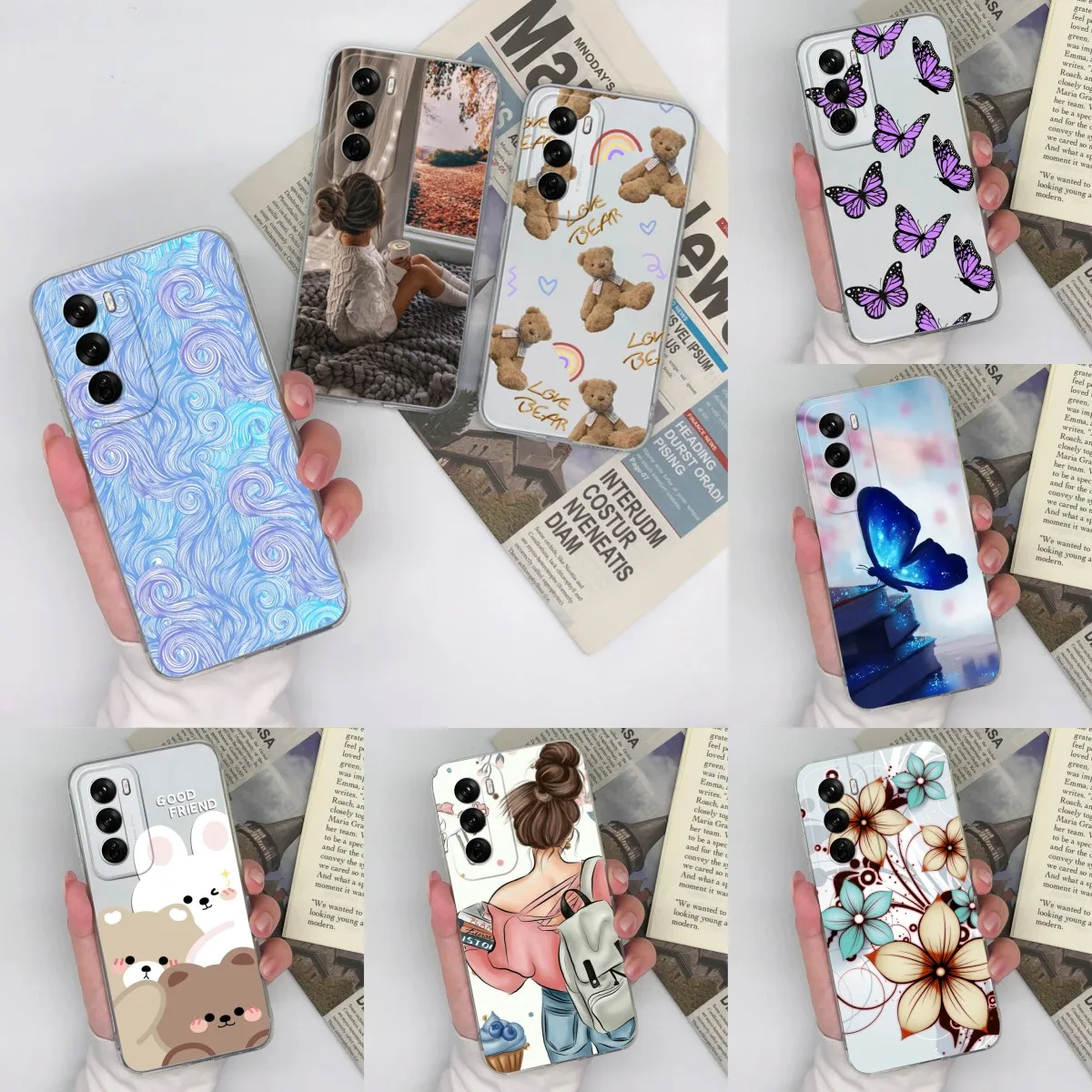 Cases For Oppo Reno12 Pro F 5G Cute Cartoon Bear Transparent Silicone Soft Phone Cover For OppoReno12 12Pro 12F 5G Coque Fundas